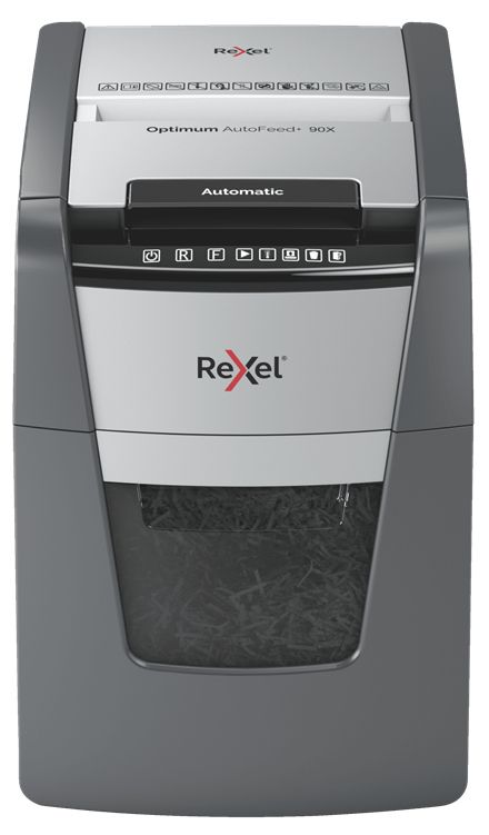 Rexel AutoFeed+ 90X - Paper Shredder - Cross Cut - P-4 Security - 34L Bin - Black/Grey