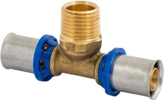 KIRCHHOFF MS T-stuk, blanco, 16 mm x 1/2"BU x 16 mm, persfitting voor meerlagen buis