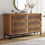 STILVORA Dressoir - Opbergkast Met 6 Lades En Lattenfront - Voor Woonkamer Slaapkamer En Hal - MDF En Spaanplaat - 120x40x81 Cm - Natuurlijk
