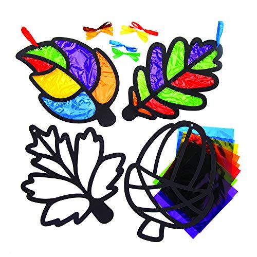 Baker Ross AW854 knutselsets voor decoratieve hangers "blad" met gekleurd glas effect (6 stuks) -kinderen kunst en knutselhandwerk voor herfst en winter, gesorteerd