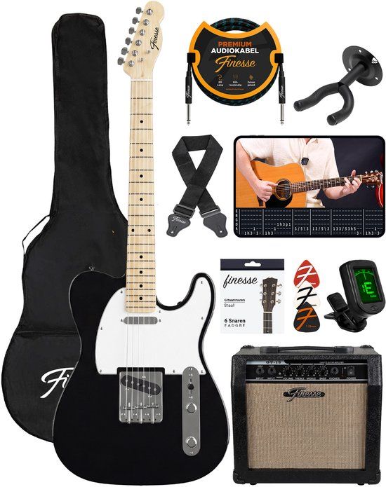 Finesse Elektrische Gitaar met Versterker - TE Gitaar - Zwart