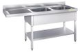 GOLDINOX RVS spoelbak voor vaatwasser, 2 bakken, 2000x600 mm, met afvoerbak aan de linkerkant, PREMIUM