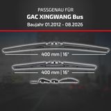 HEYNER® Essuie-glace pour GAC XINGWANG Bus 01.2012 - 10.2026, Essuie-glace plat HYBRID, Aérodynamique & Flexible, Revêtement Nanographite