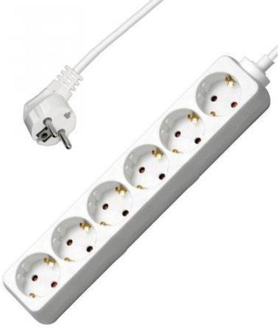 Allteq Stekkerdoos - 6-voudig - Wit - 5 meter