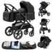 Landau luxueuse pour bébés - Modèle 530W - 3-en-1 - Pliable - Compatible siège auto - Pour nouveau-nés de 0 à 3 ans - Noir intégral