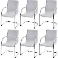 Icecat Set van 6 eetkamerstoel Samara, vrijdragende keukenstoel fauteuil stoel, staal ~ wit