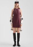 QS s.Oliver QS jurk bordeaux imitatieleer lange mouw halter 34