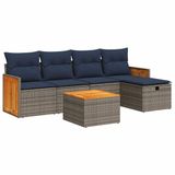 vidaXL 6-delige Loungeset met kussens polyrattan grijs