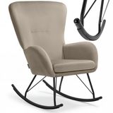 tectake® Swing Schommelstoel - Fluwelen Fauteuil met Stalen Glijders en Extra Dik Zitkussen - Scandinavisch Design - Onderhoudsvriendelijke en Ergonomische Relaxstoel - Taupe / Zwart