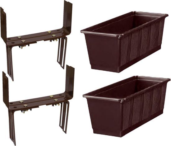 Geli Set van 4 Geli plantenbakken bruin rechthoekig 60 cm met 8 verstelbare beugels