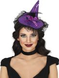 Fiestas Guirca Halloween heksenhoed - op diadeem/haarband - paars - meisjes/dames - accessoires