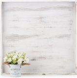 Merkloos Extra Groot Whitewash Rustiek Houten Ottoman Dienblad - Decoratieve Salontafel Dienblad - Boerderij Woondecoratie - 70x70 cm