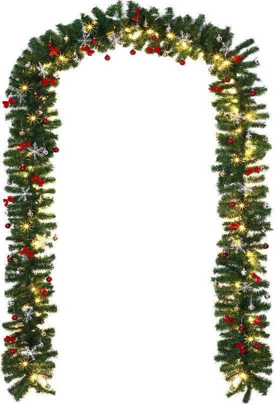 Casaria Kerstguirlande - 10 m 160 LED's - Warm Wit - Incl. Decoratie - Groen