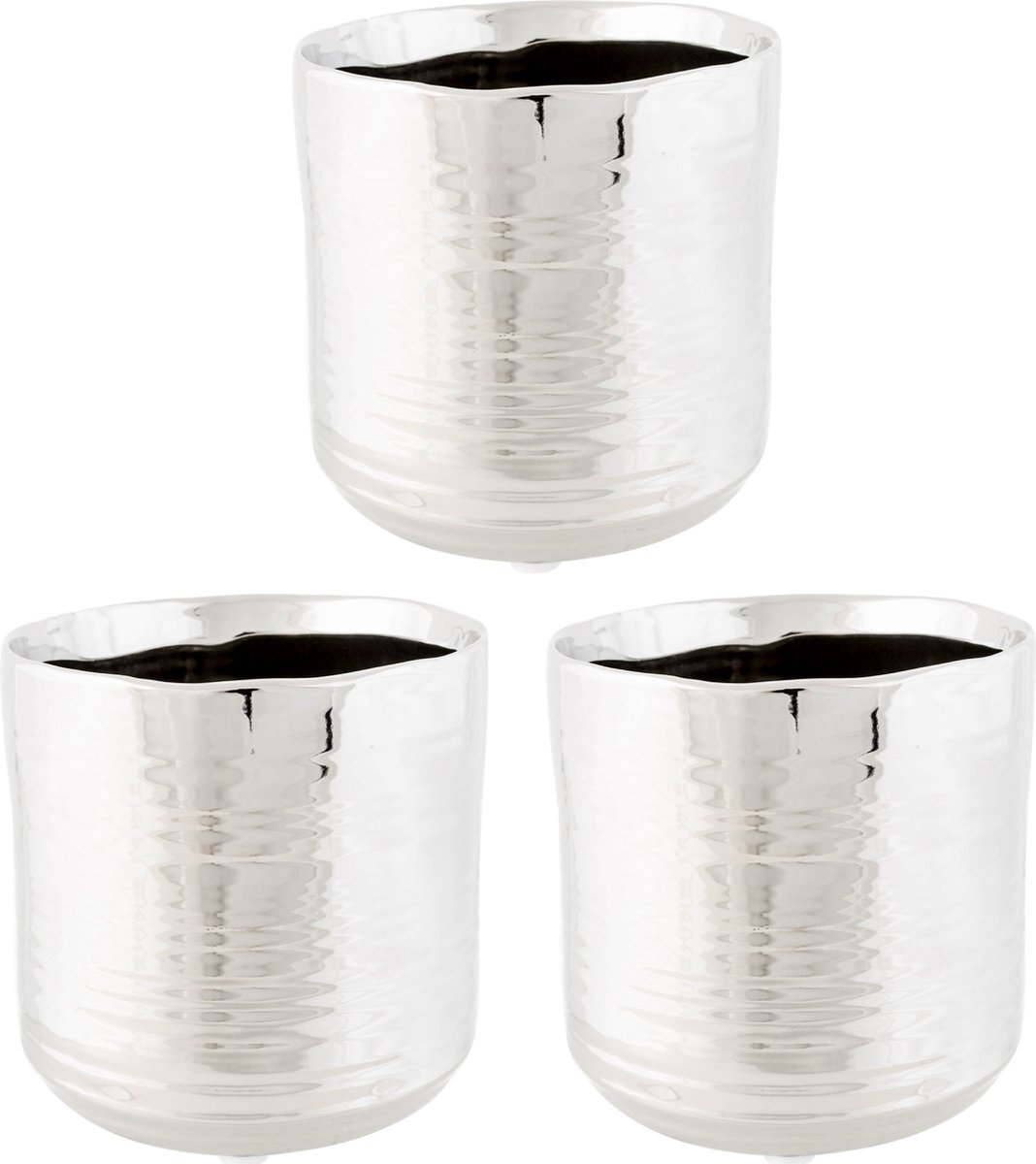 Cosy@Home 4x Zilveren ronde plantenpotten/bloempotten Cerchio 11 cm keramiek - Plantenpot/bloempot metallic zilver - Woonaccessoires