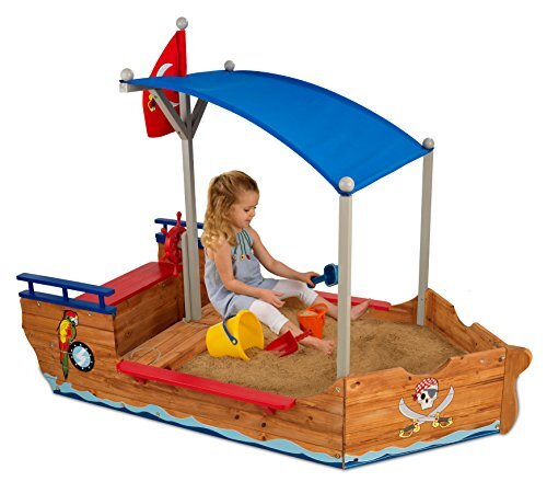 KidKraft 128 Pirate Sandboat houten zandbak voor kinderen, voor buiten in de tuin