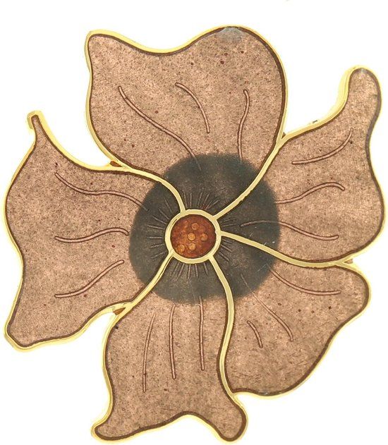 Behave® Broche bloem bruin - emaille - dames - 4 cm