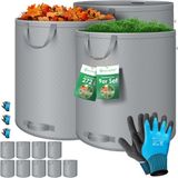 Kesser Tuinafvalzak Tuinzak Set Bladzak incl. Handschoenen - Zelf Staand 4 Handvatten Stabiel Robuust & Opvouwbaar - Bladzakken Maaisel Tuinzakken voor Tuinafval Groenafval - 9-delige set, Grijs
