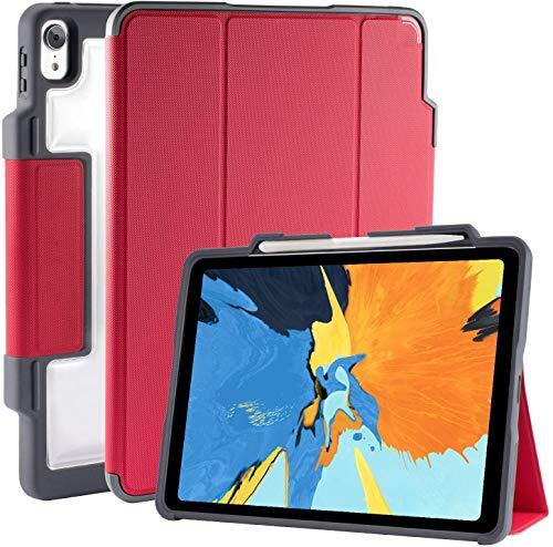 STM Bags Dux Plus Case Folio beschermhoes voor Apple 12,9 inch iPad Pro (2018) - rood/transparant [laadt Apple Pencil 2 draadloos I militaire standaard I waterafstotend I standfunctie I wake/slaap]