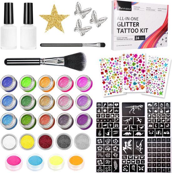 Partizzle Compleet Bio Glitter Tattoo Set - 149 stuks - 24 Kleuren