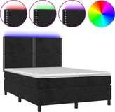 vidaXL Boxspringbed met matras en LED-verlichting, zwart, 140x200 cm, fluweel
