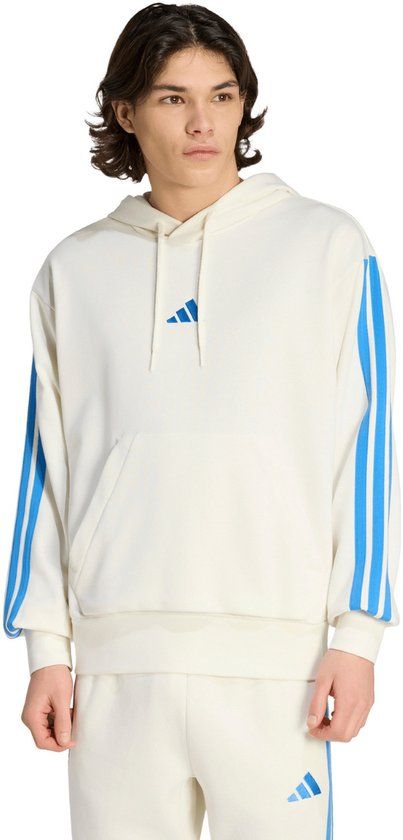 adidas Sweater Heren Essentials 3-Stripes French Terry Hoodie Crème - Maat M
