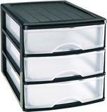 PLASTICFORTE Ladeblok - 3 lades - zwart/ transparant - bureau organizer - L35,5 x B27 x H26