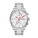 HUGO Analoog multifunctioneel quartz horloge voor mannen #Fast Collection met zilveren roestvrijstalen armband - 1530373, Wit, Modern