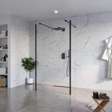 FortiFura Galeria Vrijstaande Inloopdouche - 110x200cm - helder - antikalk - 8mm veiligheidsglas - 2 zijwanden - 30cm - wandsteunen en hoekprofielen - mat zwart