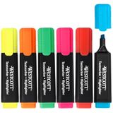 Westcott Markeerstiften, E-744251 00, 6-delige set, highlighter markers in heldere kleuren, lijndikte van 2-5 mm, premium inkt uit Duitsland