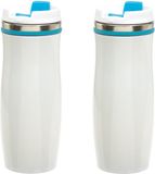 Merkloos / Sans marque Inspirion Gmbh Set van 3x rVS Warmhoudbeker 400 ml - Wit/Turquoise