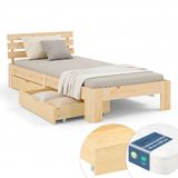 Homestyle4u Eenpersoonsbed - 90x200 cm - met Binnenveringmatras en 2 Bedbakken - Natuur