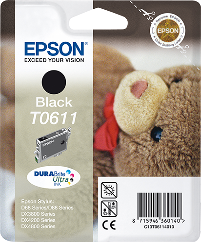 Epson Teddybear inktpatroon Black T0611 DURABrite Ultra Ink single pack / zwart