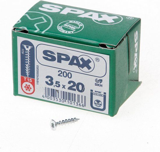 Spax Spaanplaatschroef Verzinkt Torx 3.5 x 20 - 200 stuks
