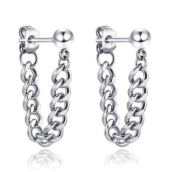 LGT JWLS Lookinggoodtoday Zilverkleurige Dames Oorbellen Ketting van Edelstaal