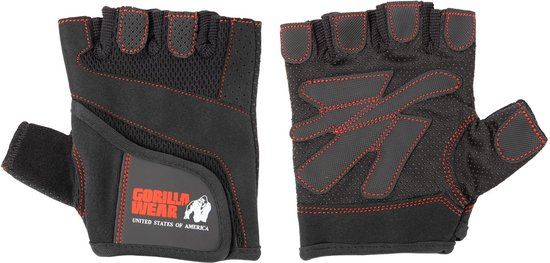 Gorilla Wear Women's Fitness Gloves - Black/Red Stitching - Size L