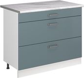 Vicco Keukenonderkast R-Line, Blauw-grijs/Wit, 100 cm marmer werkblad