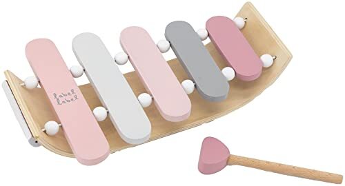 Label-Label Houten Xylofoon inclusief stokje, speelgoedinstrument van hout, geschikt vanaf 1 jaar, Roze
