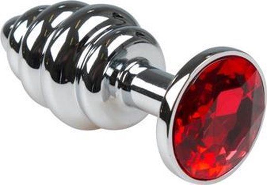 Metalen butt plug met steentje - zilver