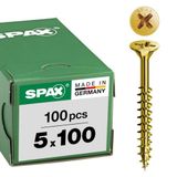 SPAX Universele schroef, 5 x 100 mm, 100 stuks, Deeldraad, Verzonken kop, Kruiskop Z2, 4CUT, YELLOX - 1081020501003