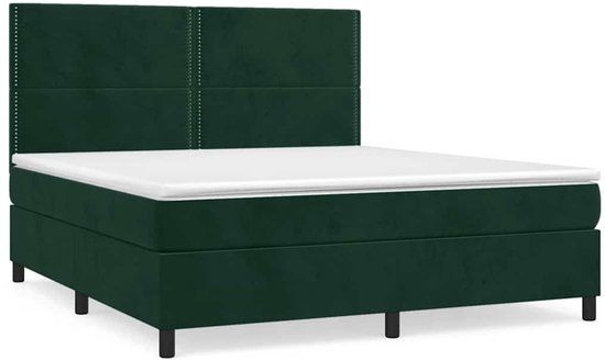 vidaXL Boxspring met matras fluweel donkergroen 180x200 cm