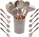 Ensemble de cuisine sans marque - 13 pièces - Silicone - Gris/Brun - Support inclus