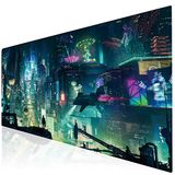 Imegny Uitgebreide gamingmuismat, draagbaar toetsenbord en muismat met gestikte randen + antislip rubberen basis (type 4 35,415,7 inch, groene stad 005)