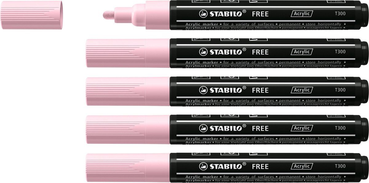 Stabilo FREE - Acryl Marker - T300 - Ronde Punt - 2-3 mm - Zacht Blush - Doos 5 stuks