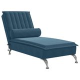 VidaXL Chaise longue de massage avec traversin velours bleu