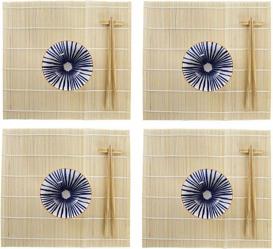 16-delige sushi serveerset aardewerk blauw/wit - voor 4 personen