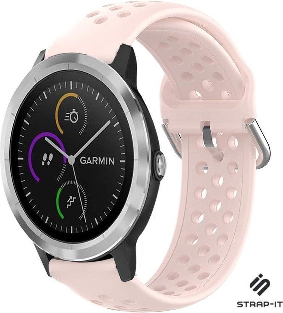 Strap-it Garmin Vivoactive 4 siliconen bandje met gaatjes - 45mm - lichtroze