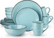 vancasso NAVIA Tafelset, 16-delig, combinatie set, servies van steengoed voor 4 personen, vintage stijl, lichtblauw