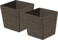 Prosperplast Plantenpot/bloempot - 2x - buiten - kunststof - donkerbruin - Eco wood look - D29 x H29 cm