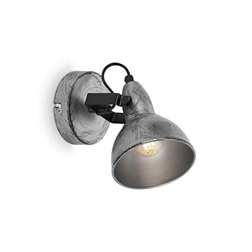 Briloner - Wandlamp vintage, draaibare wandspot retro, wandlamp, 1x E14 fitting, Zilver-Kunstwerk, 155x100 mm