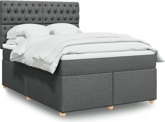 vidaXL Boxspring met matras stof donkergrijs 160x200 cm
